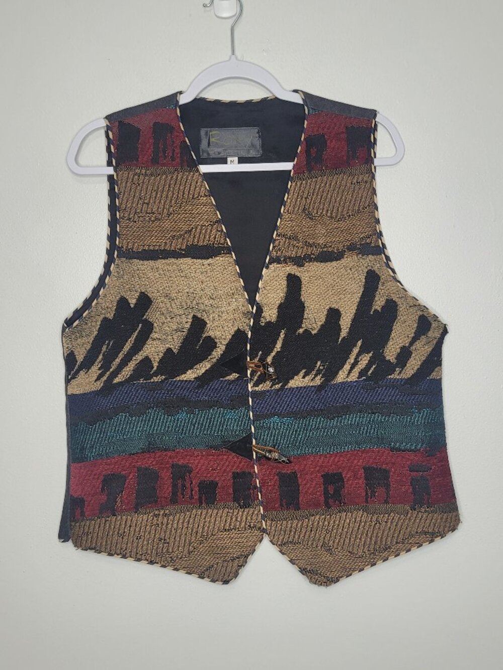 Vintage Roxy Wells button front soho western rodeo aztec boho vest size medium